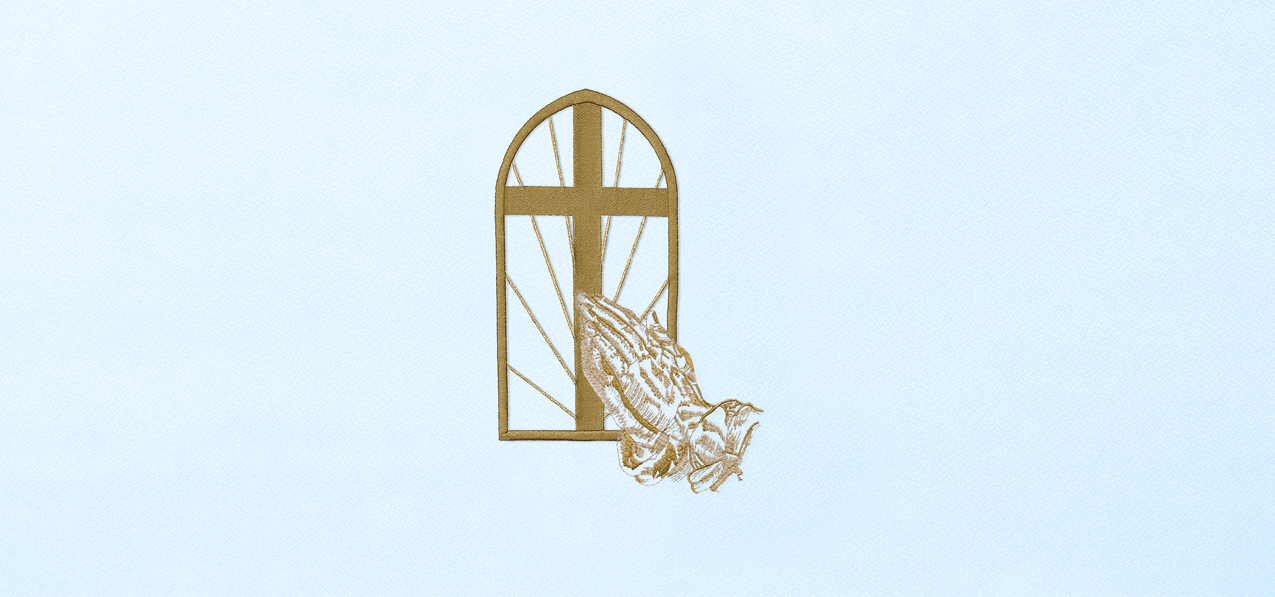 Church Window Hands Gold-Blue Faux